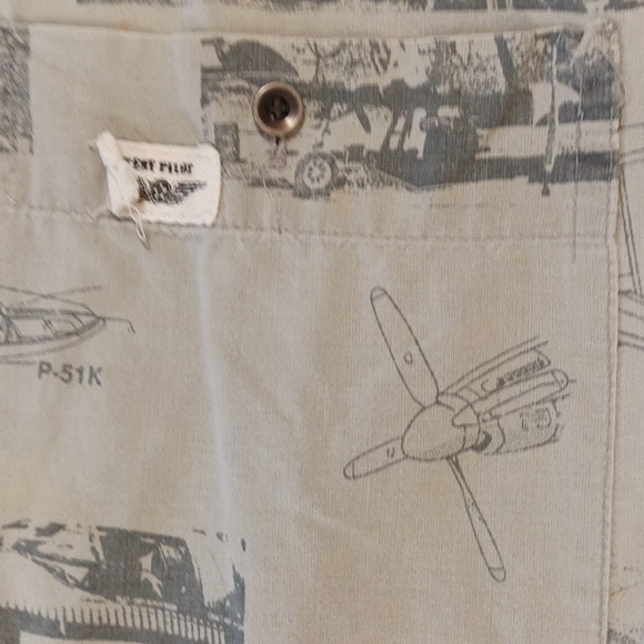 Mens Shirt Collared button up short sleeve Sz XL tan TEST PILOT Airplane print - Picture 2 of 13